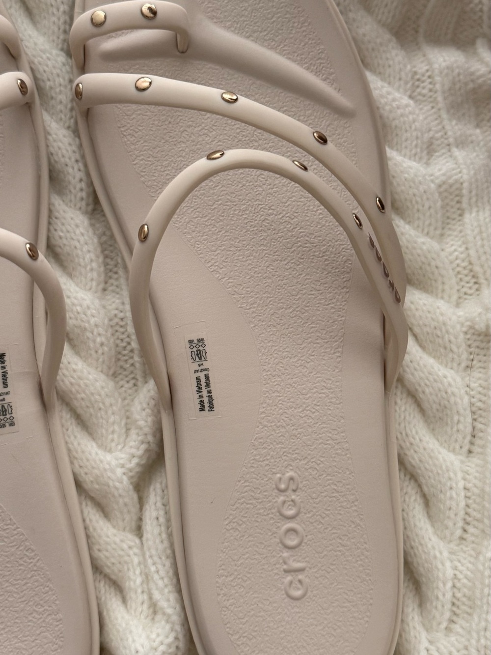 CROCS Women’s Triple Strap Stud Sandals in Light Beige - Picture 3 of 4